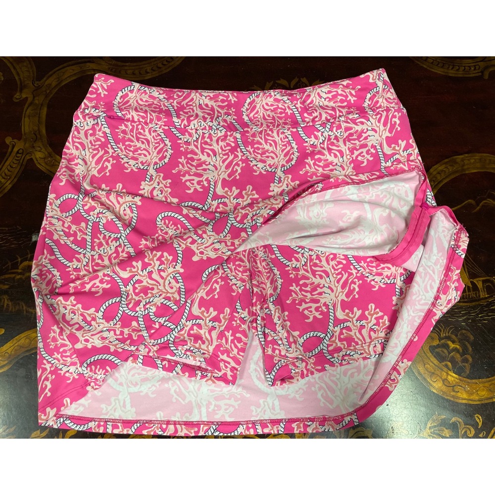 Lulu B Pink Coral Rope Nautical Skort Pickleball Golf Chic Resort Wear UPF 50 M - Picture 9 of 12